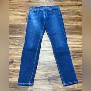 7 for all mankind skinny distressed blue jeans, size 28, gently worn